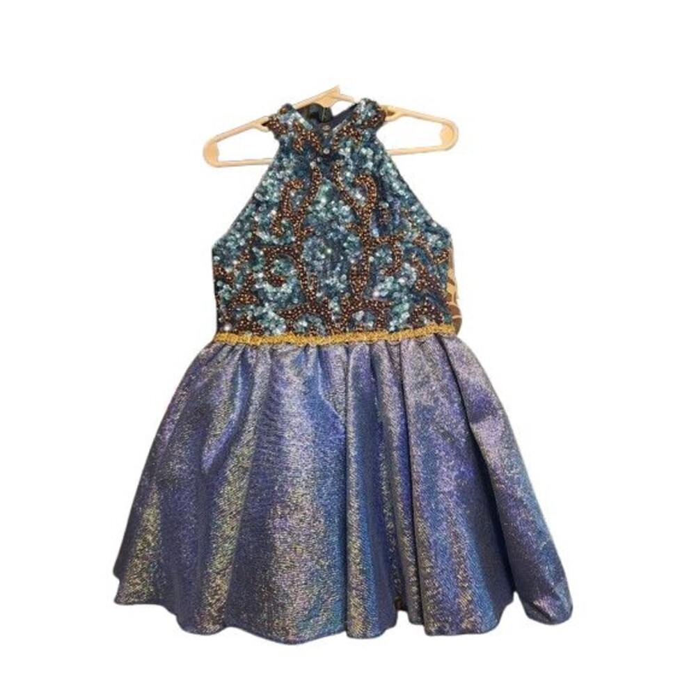 Girls Little Attitude Blue Dress Pageant/Holiday/Party Fancy Sequin  Size 4